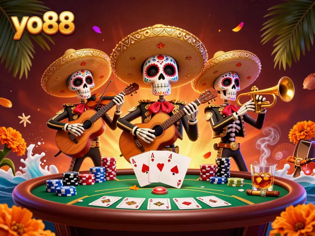 Engage with yo88’s vibrant mariachi band and poker elements in an exciting casino scene