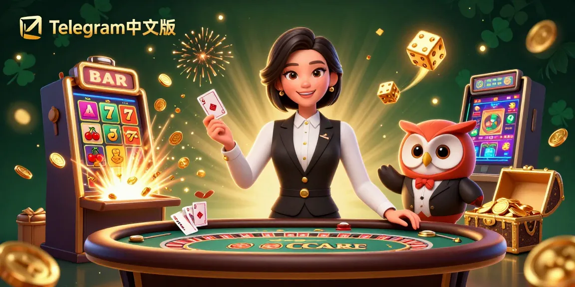 在生动的赌场场景中与Telegram中文版互动,场景中有3D亚洲庄家和猫头鹰助手。