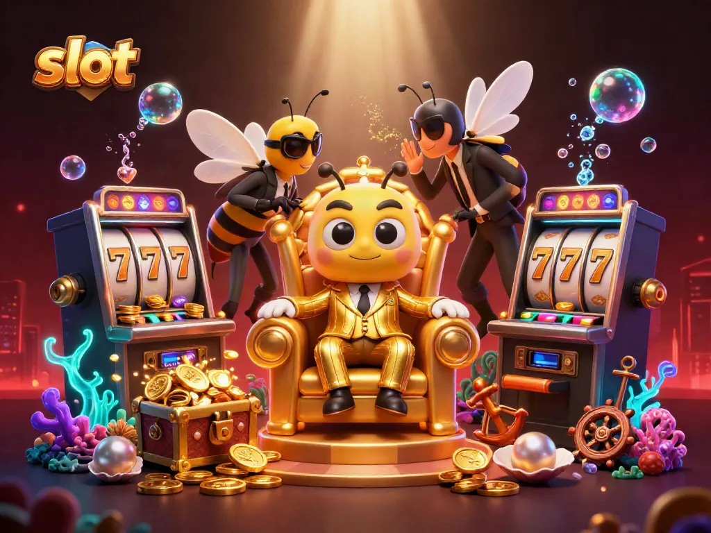 Engage with thrilling slot machines and golden treasures in this vibrant casino scene.