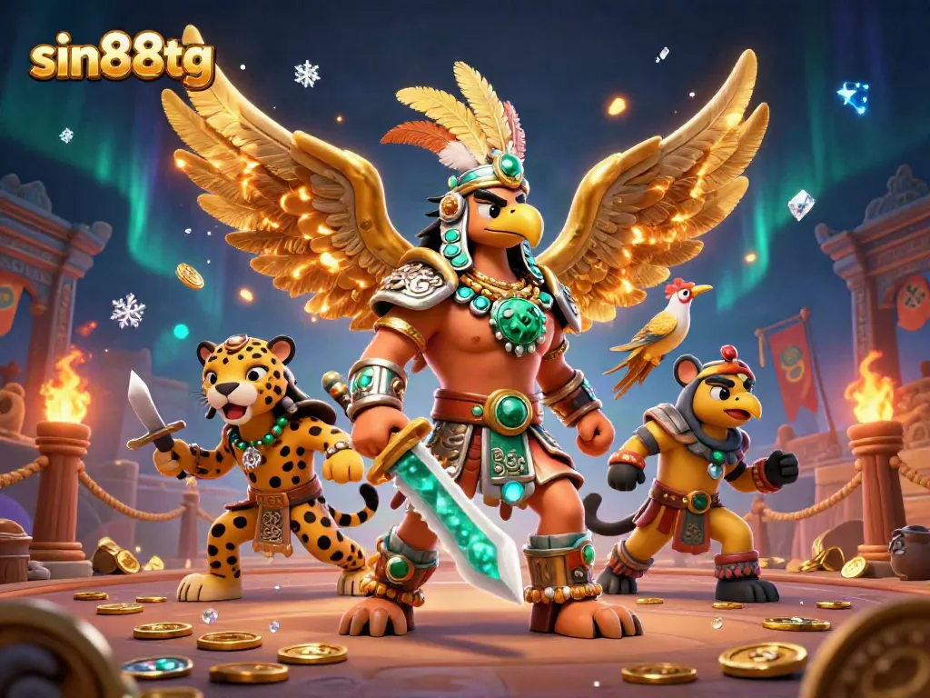 Experience thrilling gameplay with sin88tg's unique Aztec casino warriors surrounded by gold and excitement.