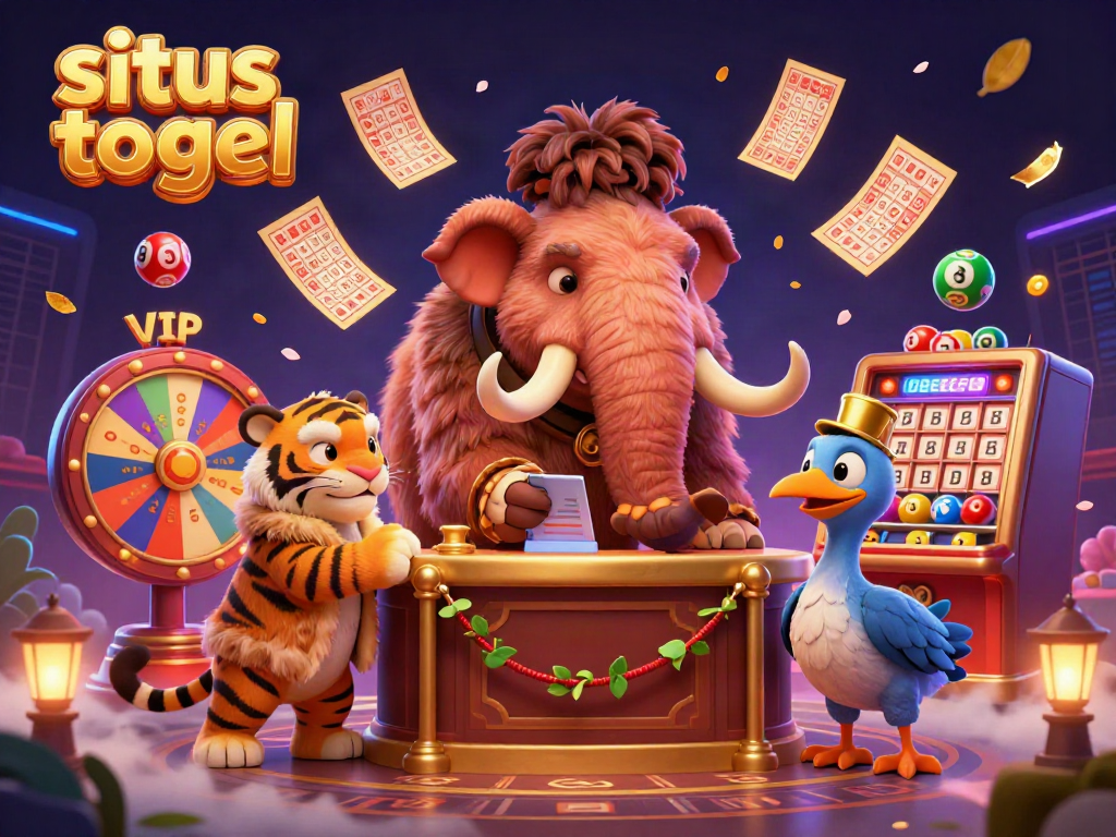 Immerse in the excitement of situs togel with a vibrant lottery scene featuring whimsical casino characters.