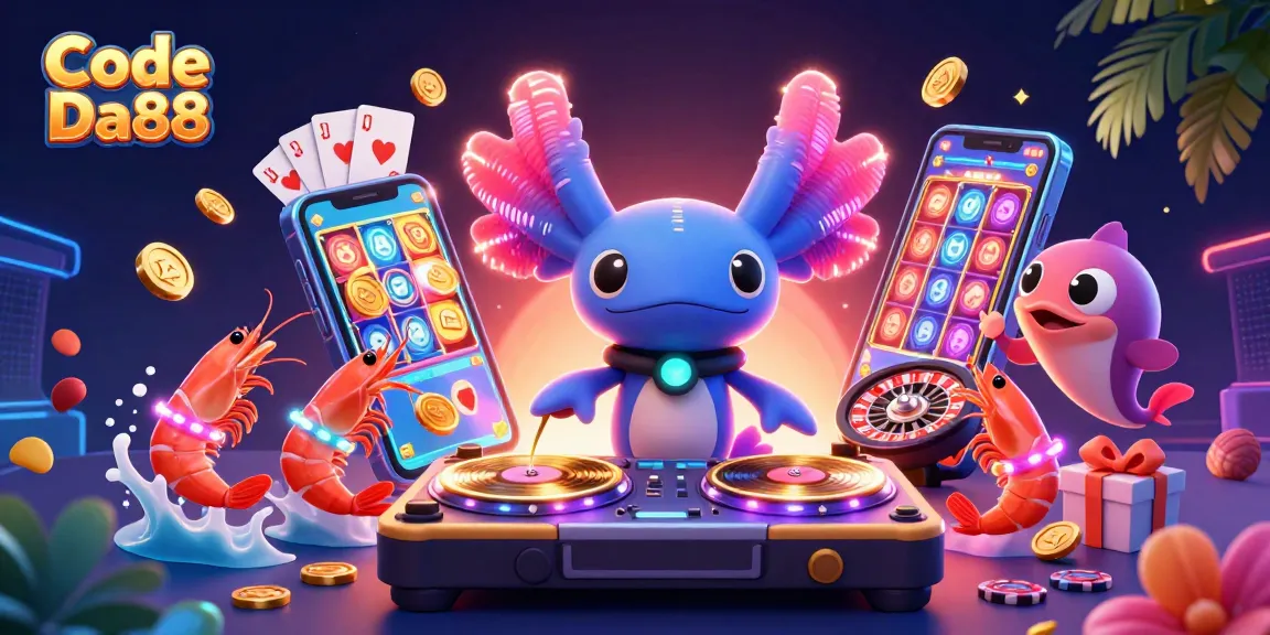 Engage with Code Da88 while enjoying vibrant casino vibes from an electrifying DJ and aquatic friends.