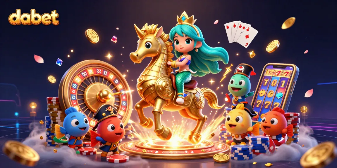 dabet showcases a vibrant casino scene with a mermaid princess and seahorse amid dazzling gaming elements.
