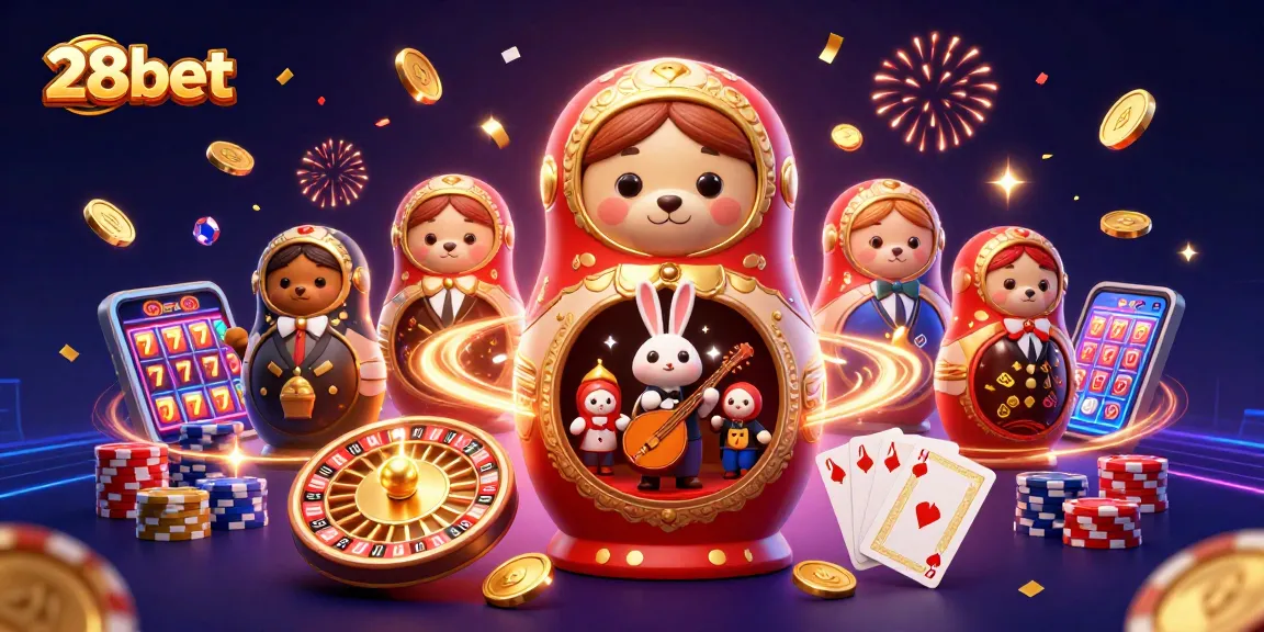 Engage with 28bet's thrilling casino atmosphere featuring vibrant 3D characters and dynamic elements.