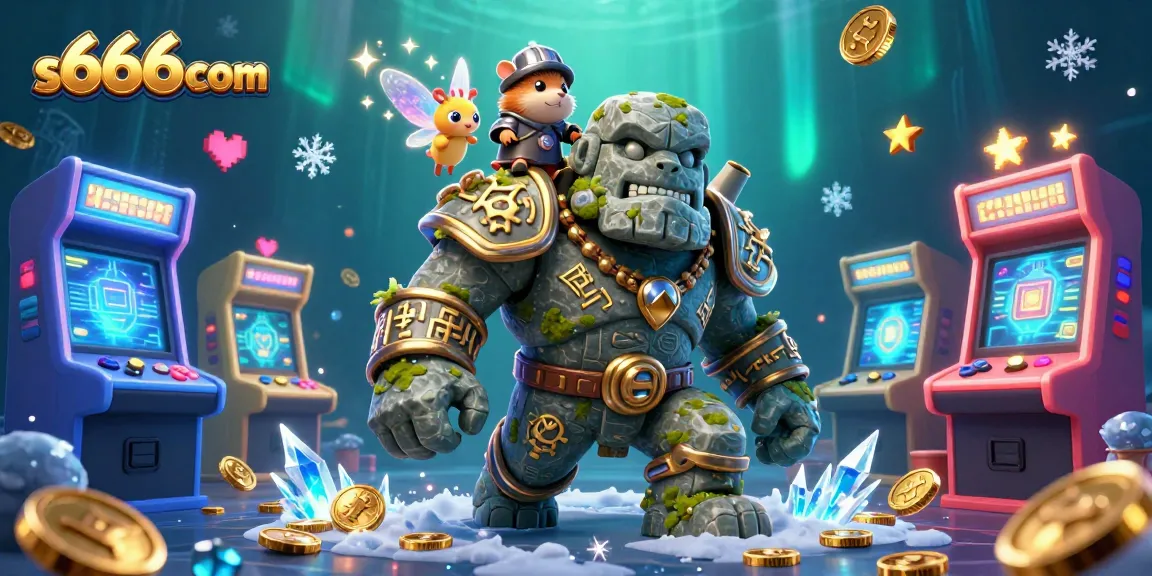 Experience gaming magic with s666com's ancient golem guardian and vibrant casino elements.