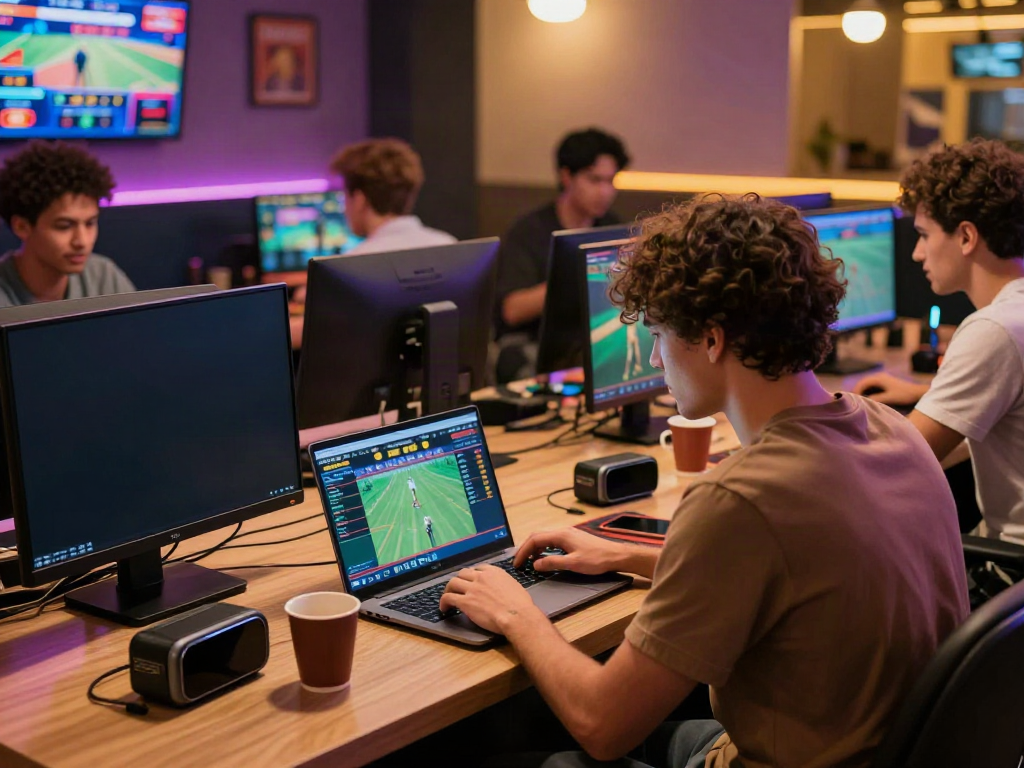 people enjoying online betting at fabet in a vibrant gaming lounge