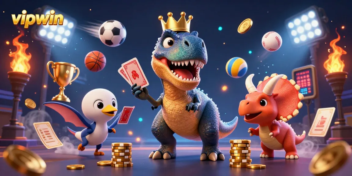 Experience thrilling moments with vipwin as colorful characters engage in fun gambling activities amidst vibrant casino graphics.