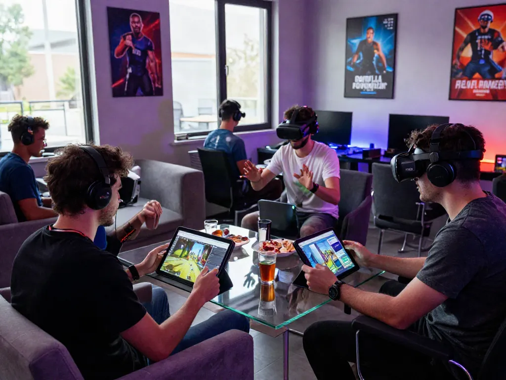 Diverse group of men enjoying games at the manclub gaming lounge.