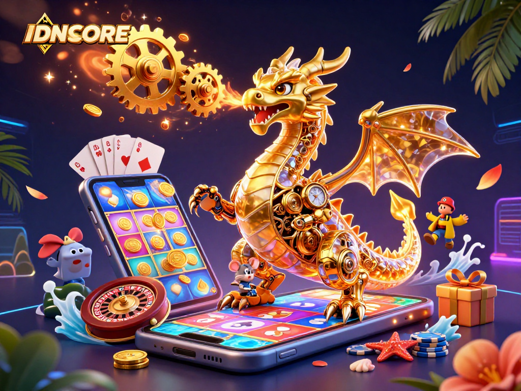 IDNSCORE offers an exciting gaming experience with vibrant slot visuals and dynamic casino elements.