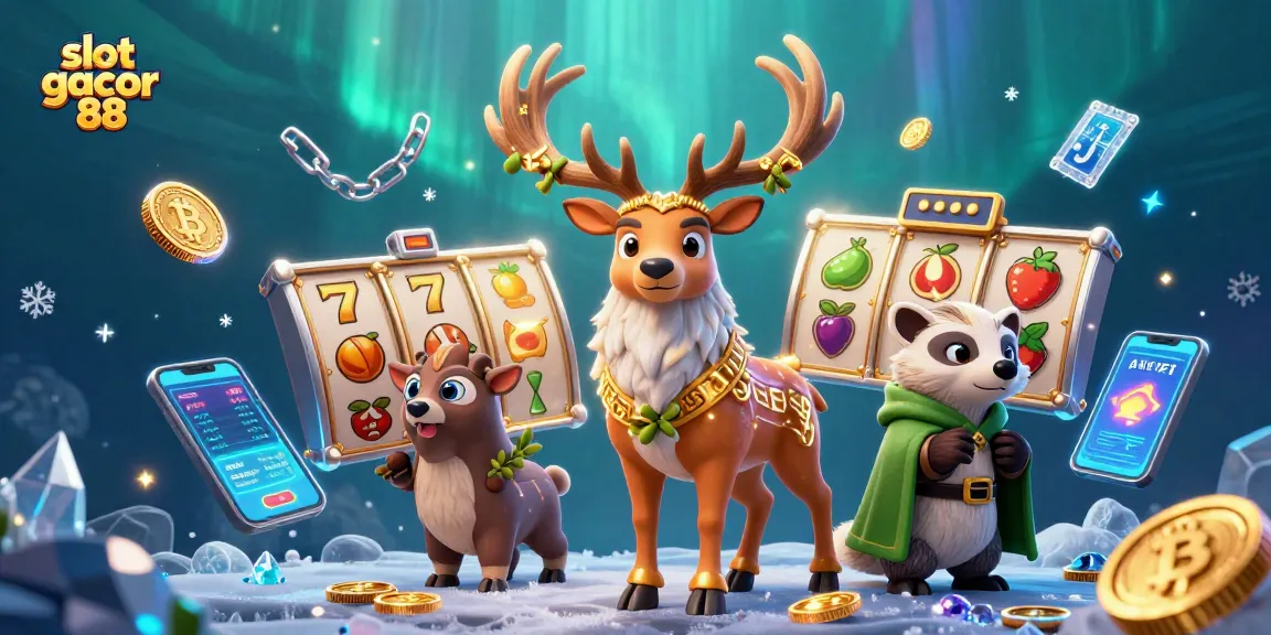 Spin slot gacor 88 with lucky 7s and Bitcoin coins in a vibrant 3D casino illustration.