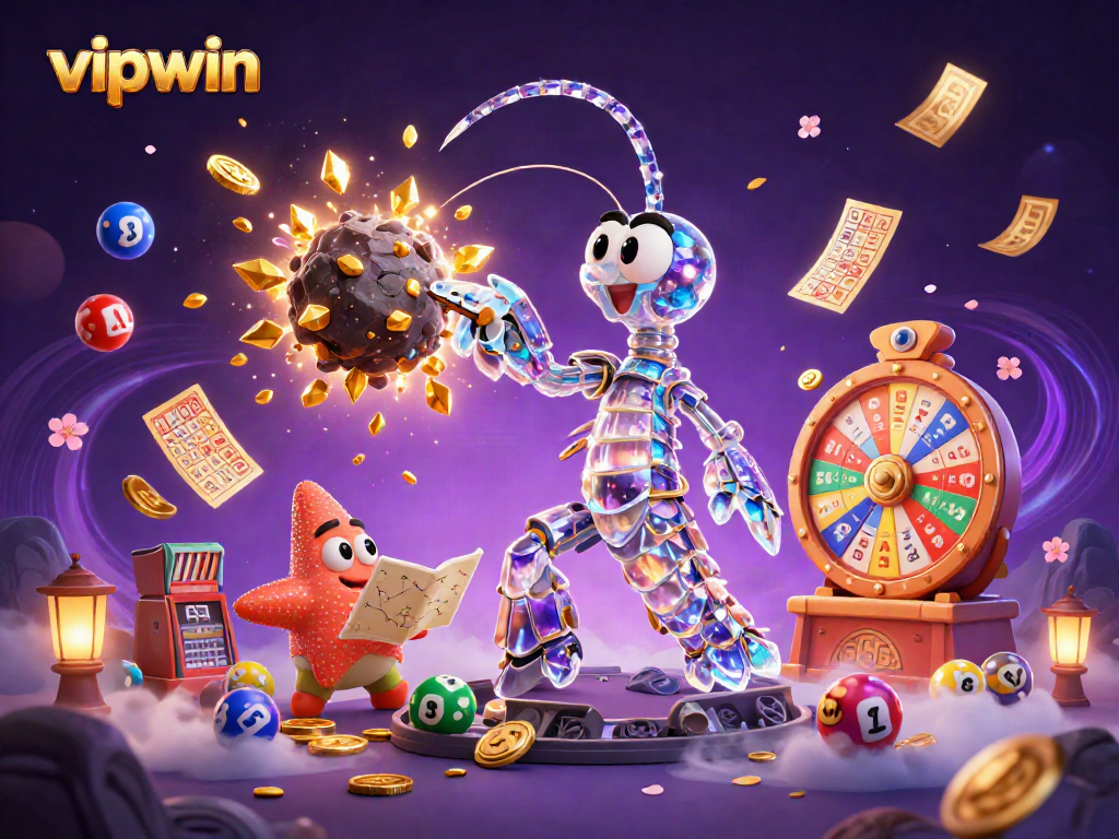 Join the fun at vipwin as a galactic samurai shrimp battles for golden gems in a vibrant casino world.