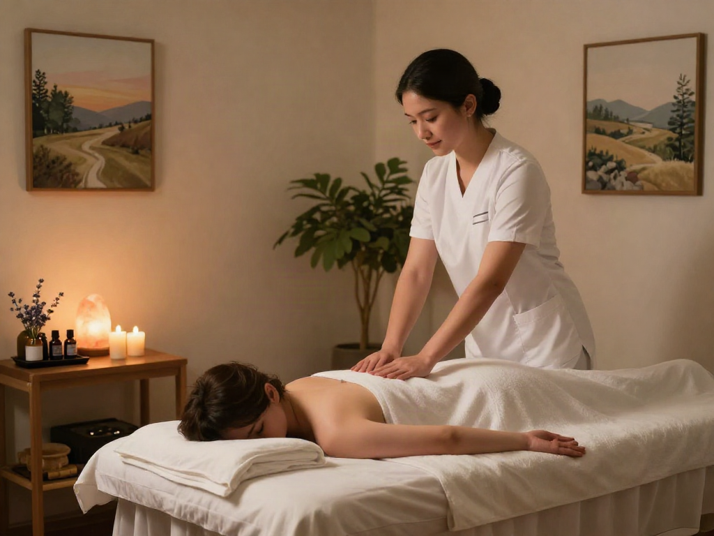 Relaxation and wellness scene showcasing 부평출장안마 therapy setup with soothing atmosphere