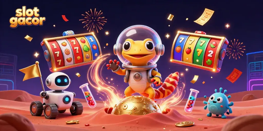 Mencoba slot gacor di casino emas yang sedang dijelajahi oleh gecko Martian dalam gambar 3D