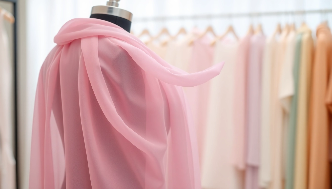Chiffon stof elegant gedrapeerd over een mannequin met zachte textuur.