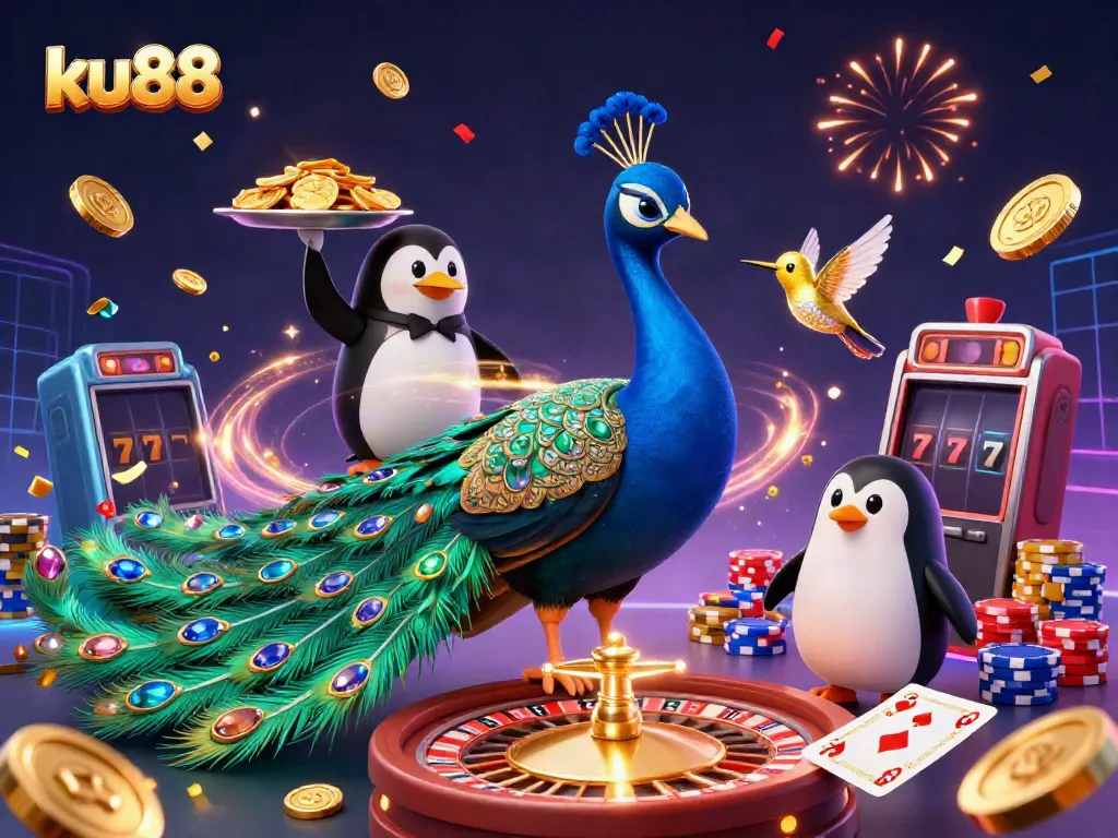 Experience the excitement at ku88 with a lively 3D casino scene featuring colorful characters and gameplay