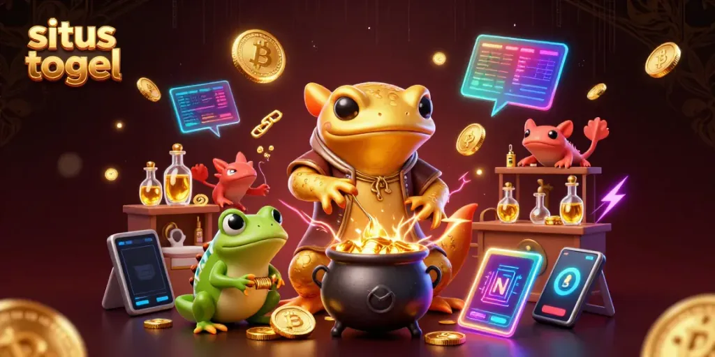 Engage with situs togel through a magical scene of gambling alchemy and crypto elements.