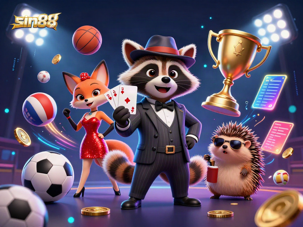Experience thrilling gameplay at sin88 with a suave raccoon, charming fox, and energetic scene.