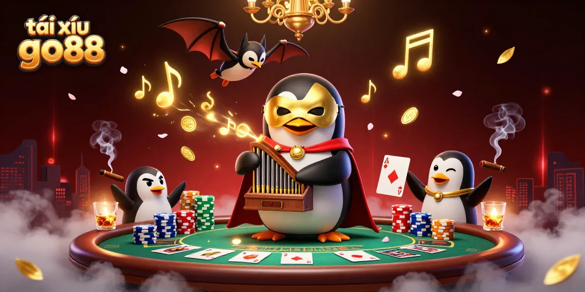 Experience thrilling gameplay with tài xỉu go88 as the penguin plays among glittering casino elements.