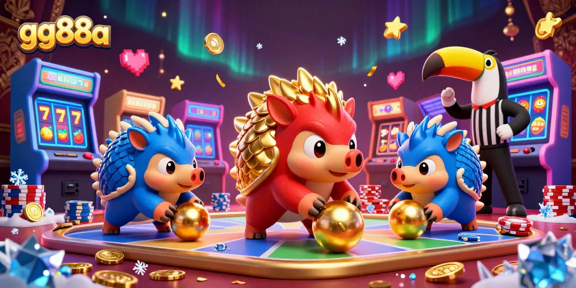 gg88a emphasizes fun gaming with rival pangolins amid casino elements and golden coins