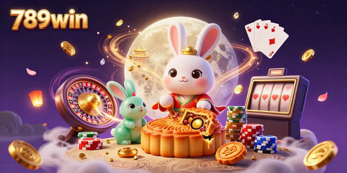 Engage with 789win in a vibrant lunar casino scene featuring folklore characters and game elements.