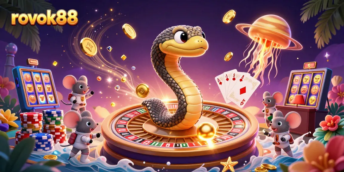 Experience the excitement of gambling with rokok88 as cosmic mice place bets on a vibrant roulette snake.