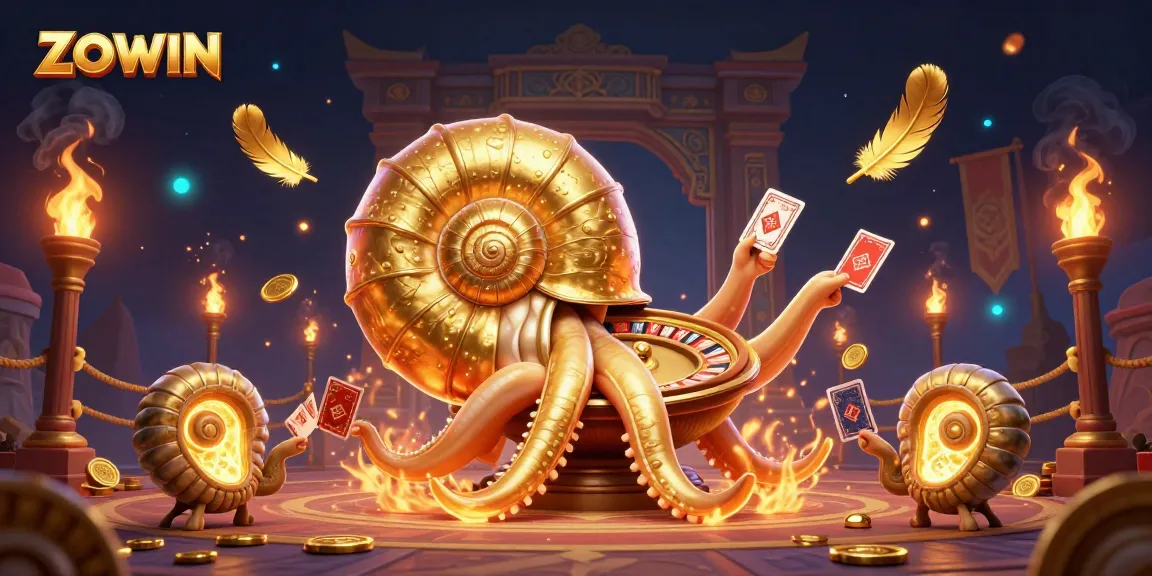 ZOWIN's vibrant online casino character scene with a glowing nautilus roulette wheel.