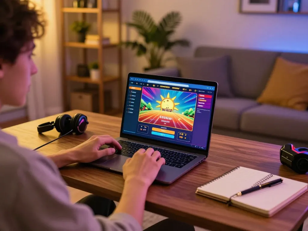 Person playing on sunwin's online casino platform from a cozy living room.
