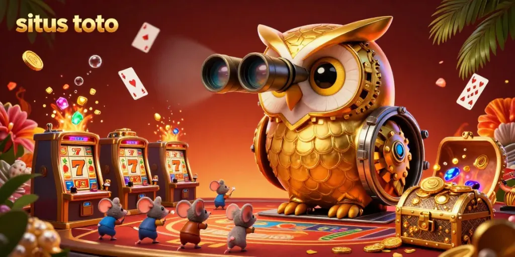 Experience immersive slot gaming excitement with situs toto illustrated through a dynamic casino scene.