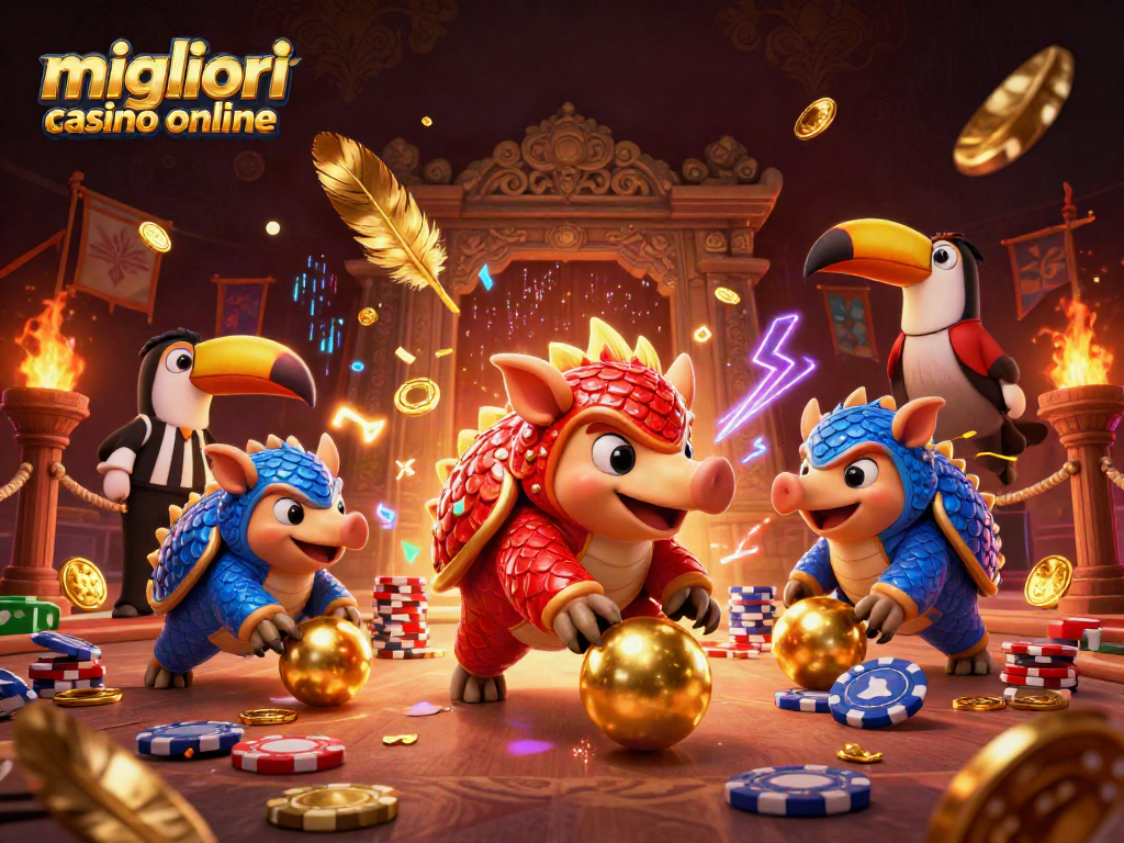 Giocare ai migliori casino online con pangolini in armatura competitivi che si sfidano tra gettoni e monete d'oro.