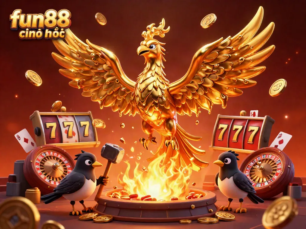 Experience fun88 chính thức in a vibrant casino scene showcasing a molten metal phoenix, immersive game elements, and dynamic colors.