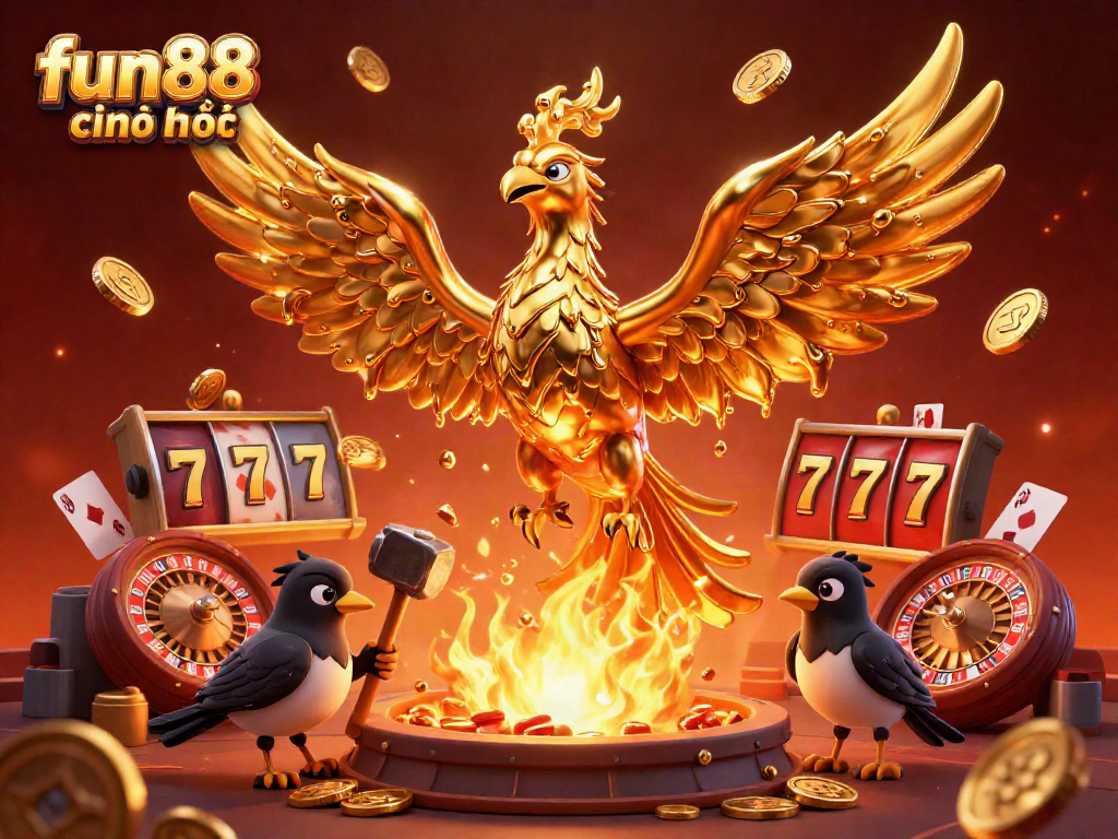 Experience fun88 chính thức in a vibrant casino scene showcasing a molten metal phoenix, immersive game elements, and dynamic colors.