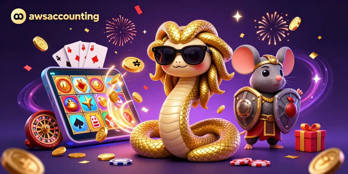 Spin and win with awsaccounting’s vibrant slot game illustration featuring Medusa and a warrior mouse.