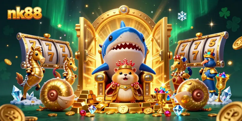 Experience vibrant gaming with nk88's captivating 3D hamster king and treasure theme.
