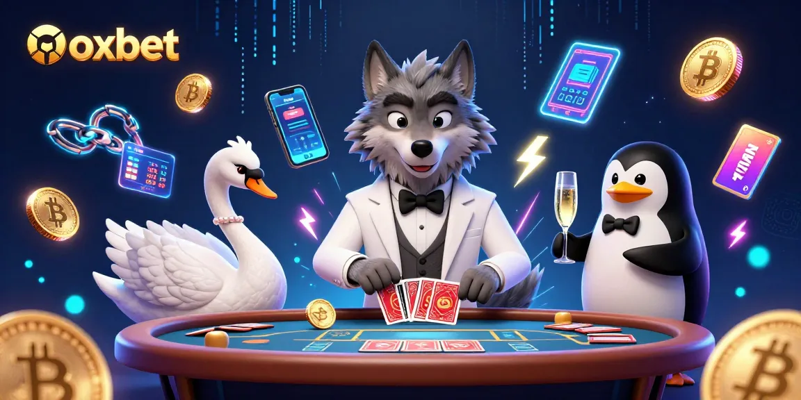 Join the 3D characters at Oxbet's baccarat table, featuring crypto coins and vibrant casino elements.