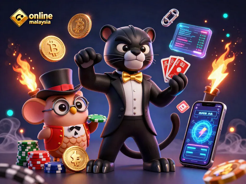 Engage in the action at online casino malaysia with a stylish panther dealer and friends showcasing vibrant poker elements.