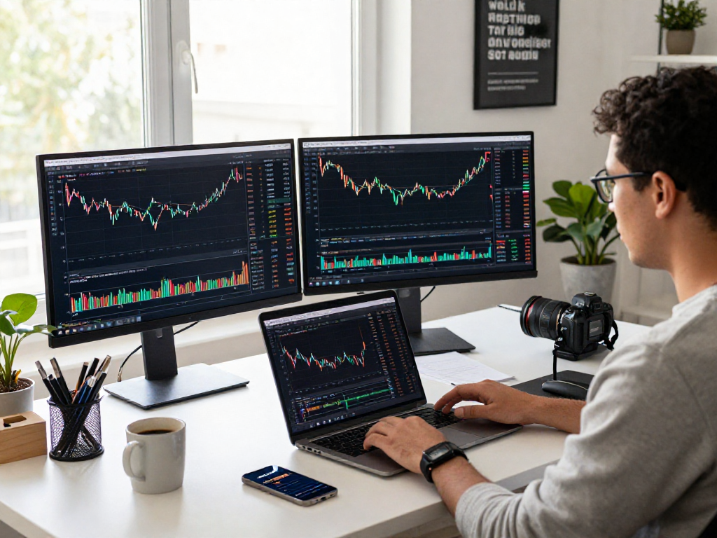 Configuración de trading con Immediate Edge en una oficina moderna y luminosa.