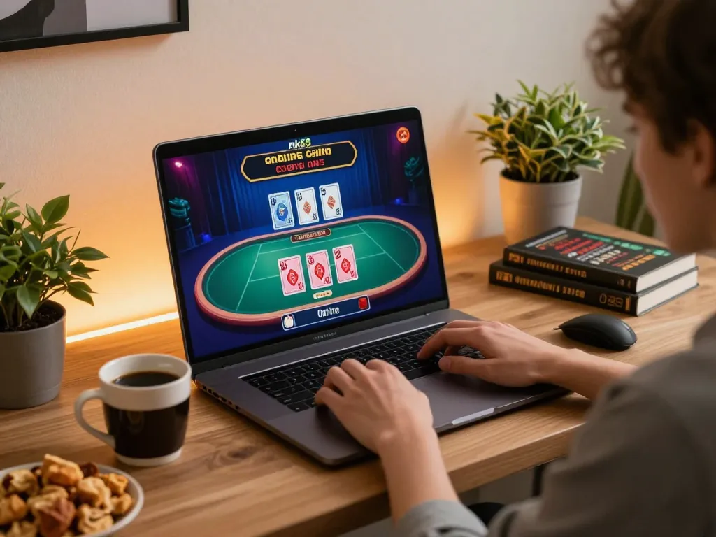 Engaging online nk88 casino gaming setup showcasing a live dealer game on a laptop