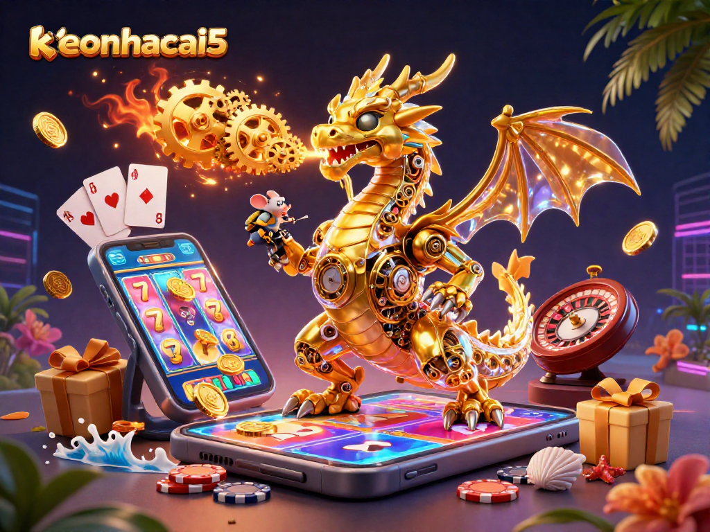 Spin reels and win with the vibrant keonhacai5 casino scene featuring a golden dragon.