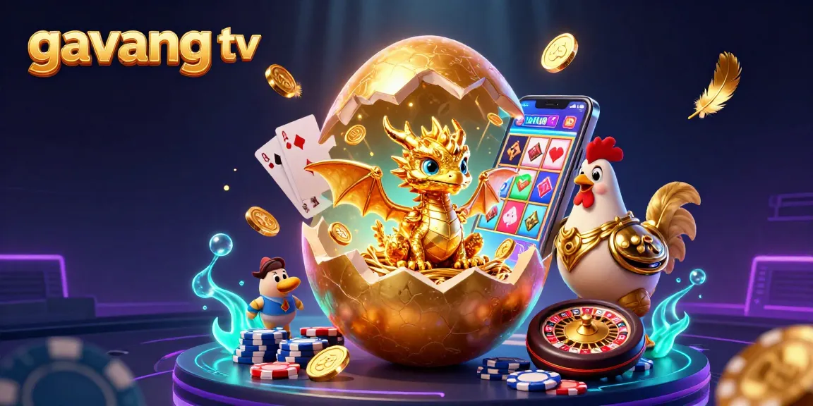 Play thrilling slots with gavang tv, revealing golden dragon treasures amidst poker chips.