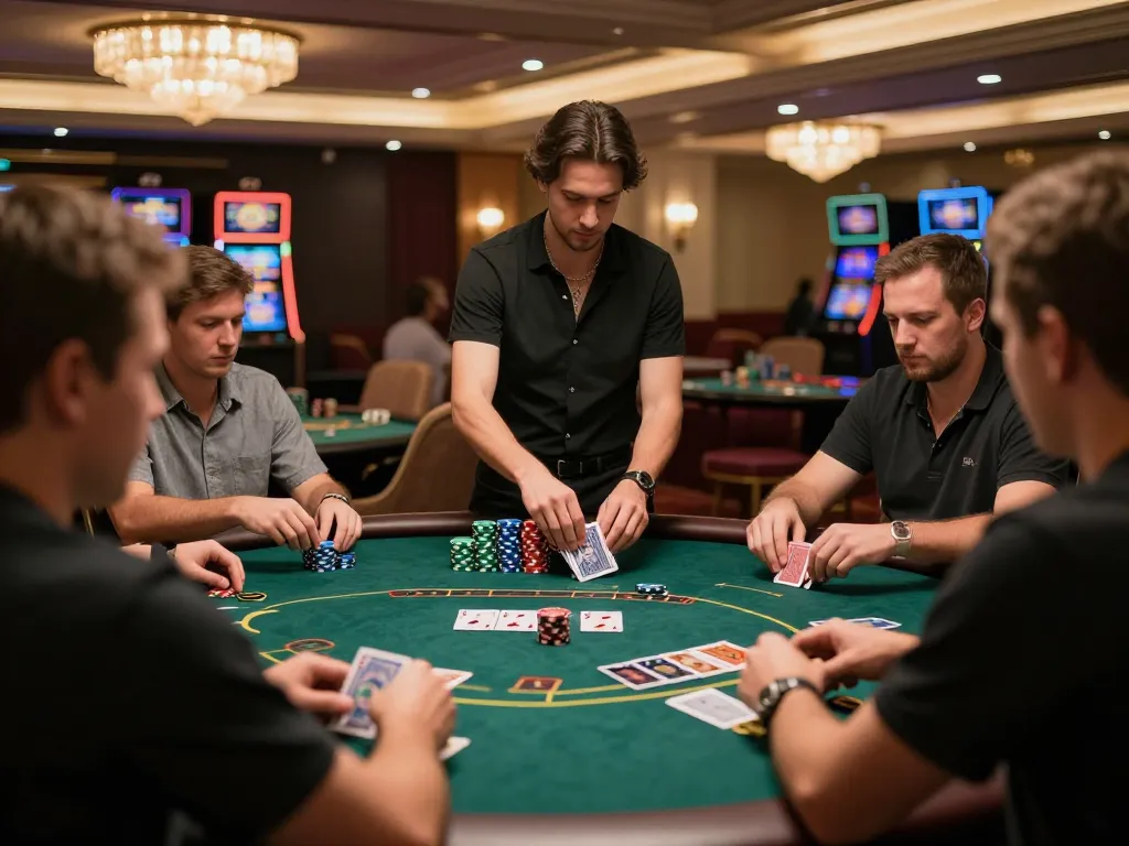 Engaged players at a poker table showcasing bestweddingbackdrops with strategic gameplay and vibrant chip stacks
