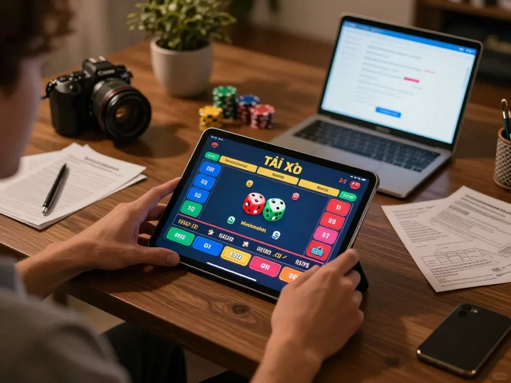 TaiXiuOnline8 user enjoying online game session on tablet with betting interface visible