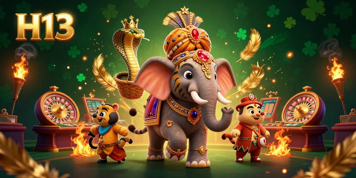 Engage with H13's vibrant live casino experience, featuring a dazzling 3D tiger and elephant.