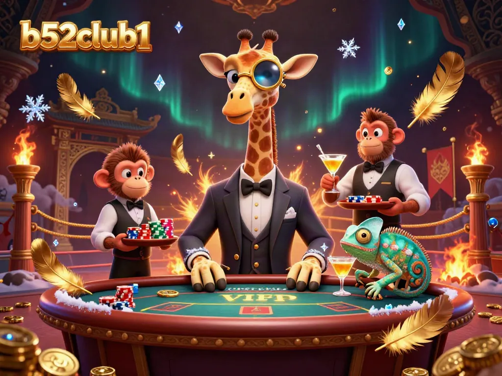 Experience thrilling moments at b52club1 with a vibrant gambling scene featuring unique characters and dynamic casino elements.