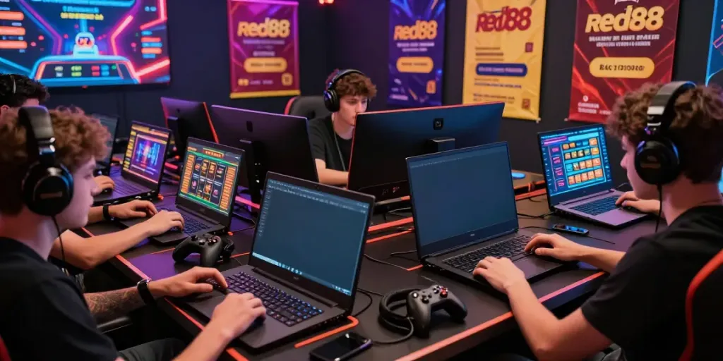 Exciting online gaming atmosphere showcasing red88's diverse betting options and lively player engagement.