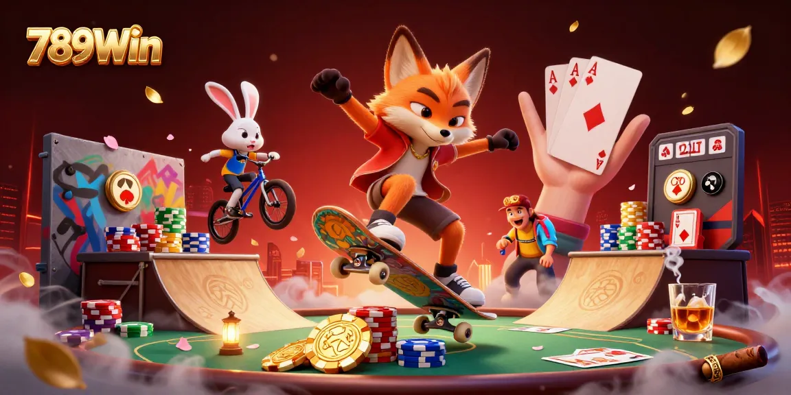 Join the excitement at 789Win with dynamic casino action featuring a skateboarder fox and BMX rabbit.