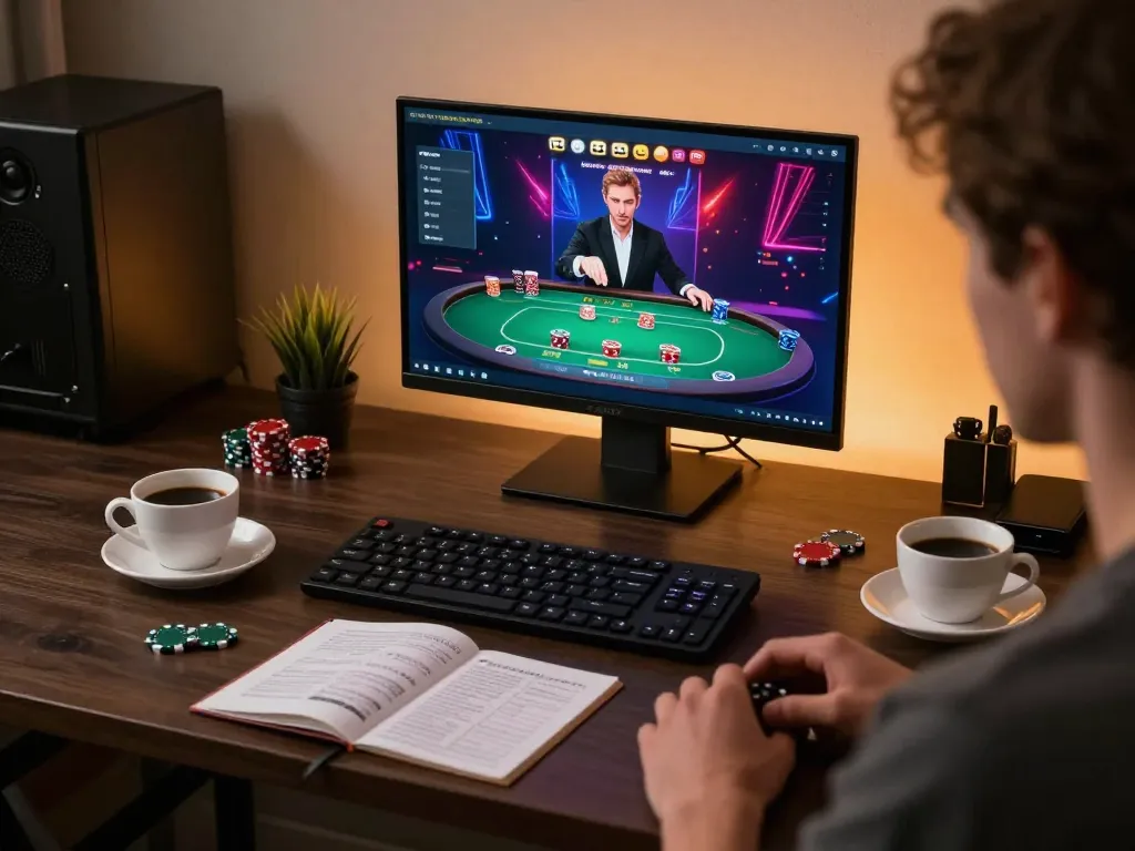 Player engaging with spacucina casino games on a laptop, showcasing responsible gaming setup.