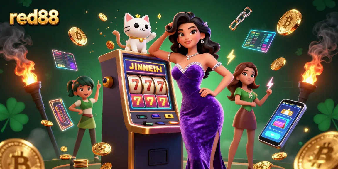 Experience the excitement of red88 with a stunning jackpot scene illustrated with vibrant casino elements.