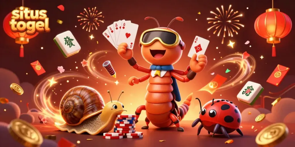 Experience the excitement of situs togel with a lively 3D casino scene showcasing characters and festive elements.
