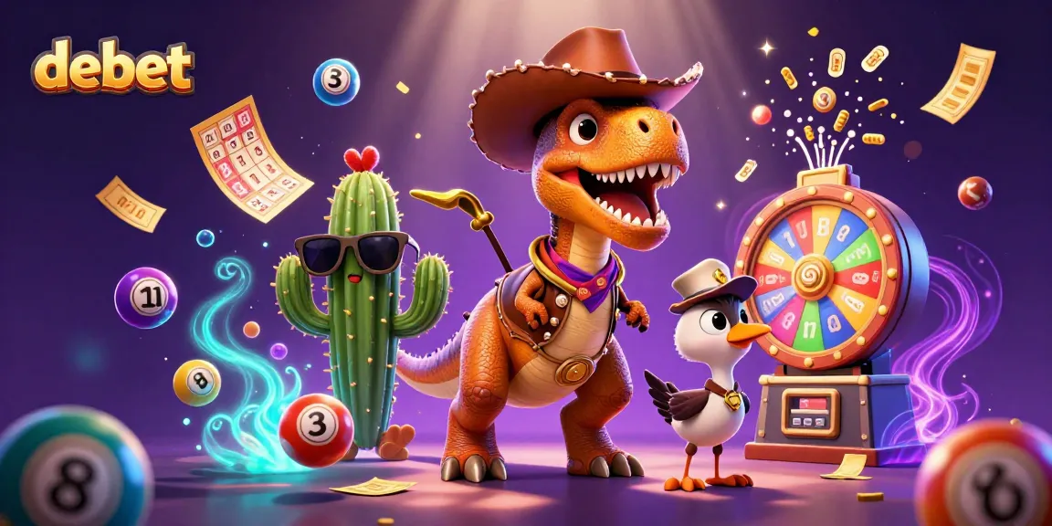 Join the action with debet as a cowboy dinosaur and friends celebrate lottery wins in lively 3D art.