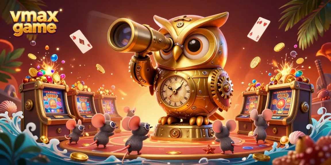 Experience vmax game action with spectacular 3D immersive casino illustration full of vibrant gold coins and playful characters.